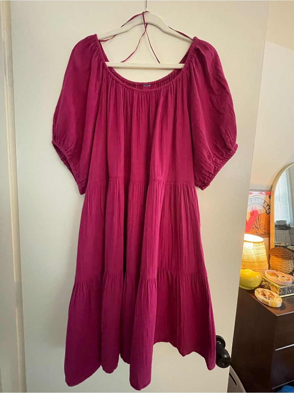 Old Navy Magenta Tiered Peasant Dress - Size XXL